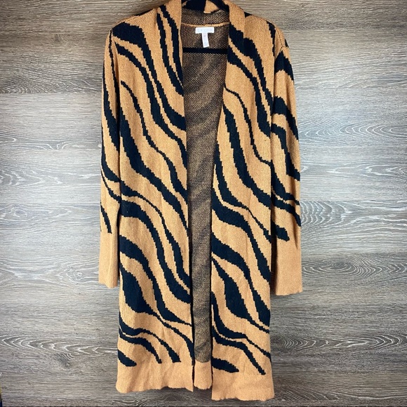 LEITH tan dale zebra print longline cardigan NWOT - Picture 1 of 9